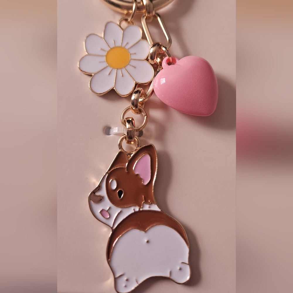 Studio Bag Charm with Corgi, Daisy & Pink Heart NIP - Picture 6 of 8